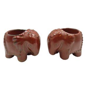 PartyLite Elephant Tealight Candle Holders Brown Boho Home Décor Ceramic Read